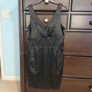 Bisou Bisou black satin cocktail dress with belt size 12